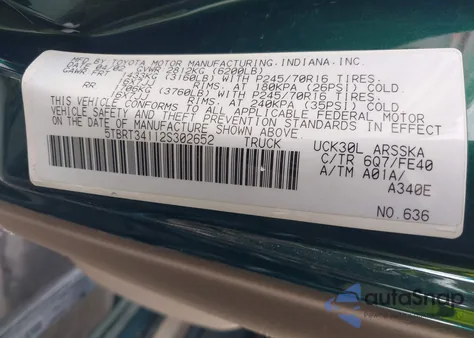 2002 Toyota Tundra Sr5 V8 from USA, damaged, VIN 5TBRT34112S302652